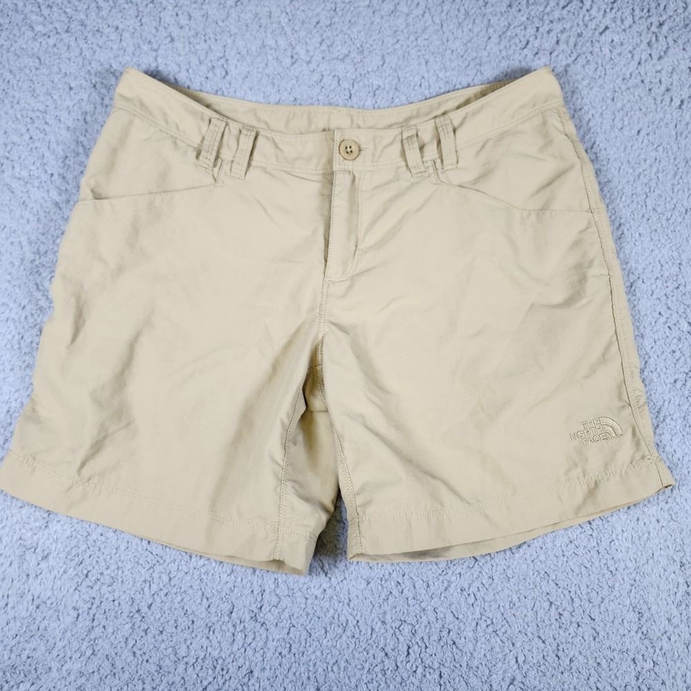 North Face Shorts Womens Size 8 Khaki Nylon Hiking Outdoor Trail Cargo Pockets